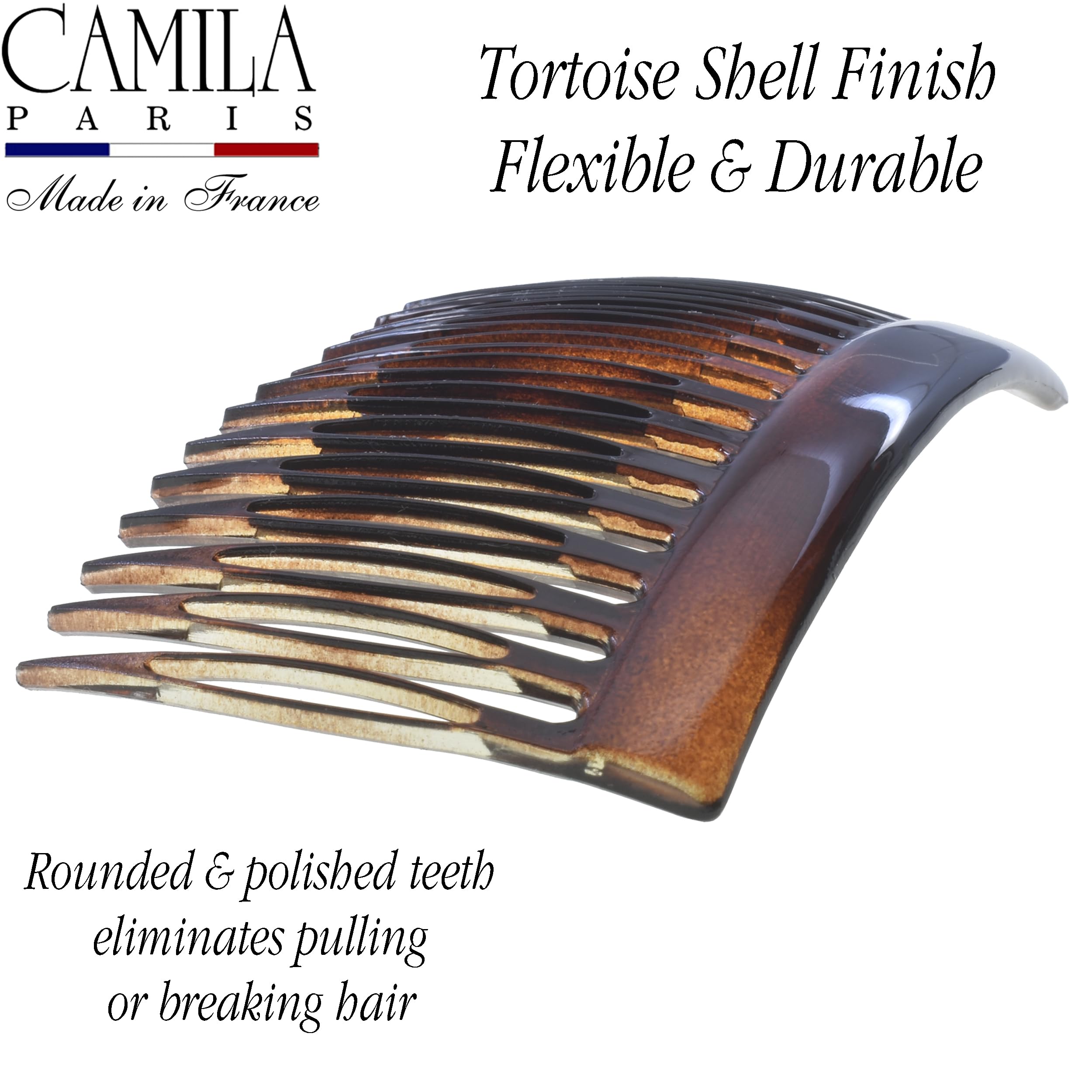 Camila Paris comb securing a low bun demonstrating reliable grip for up-dos and French twists