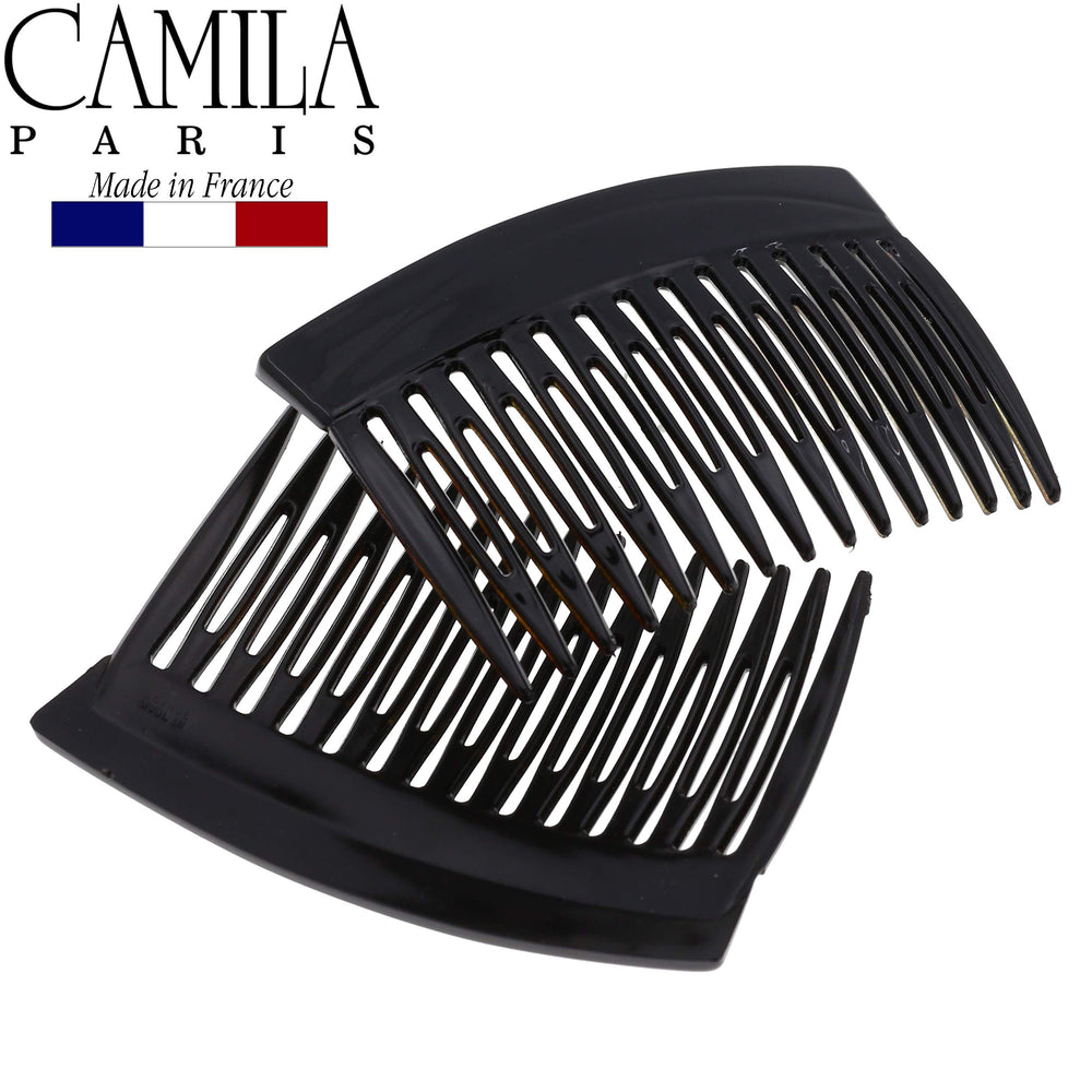 Camila Paris comb anchoring a bun chignon illustrating polished finish and stability