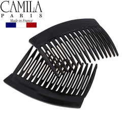 Camila Paris comb anchoring a bun chignon illustrating polished finish and stability