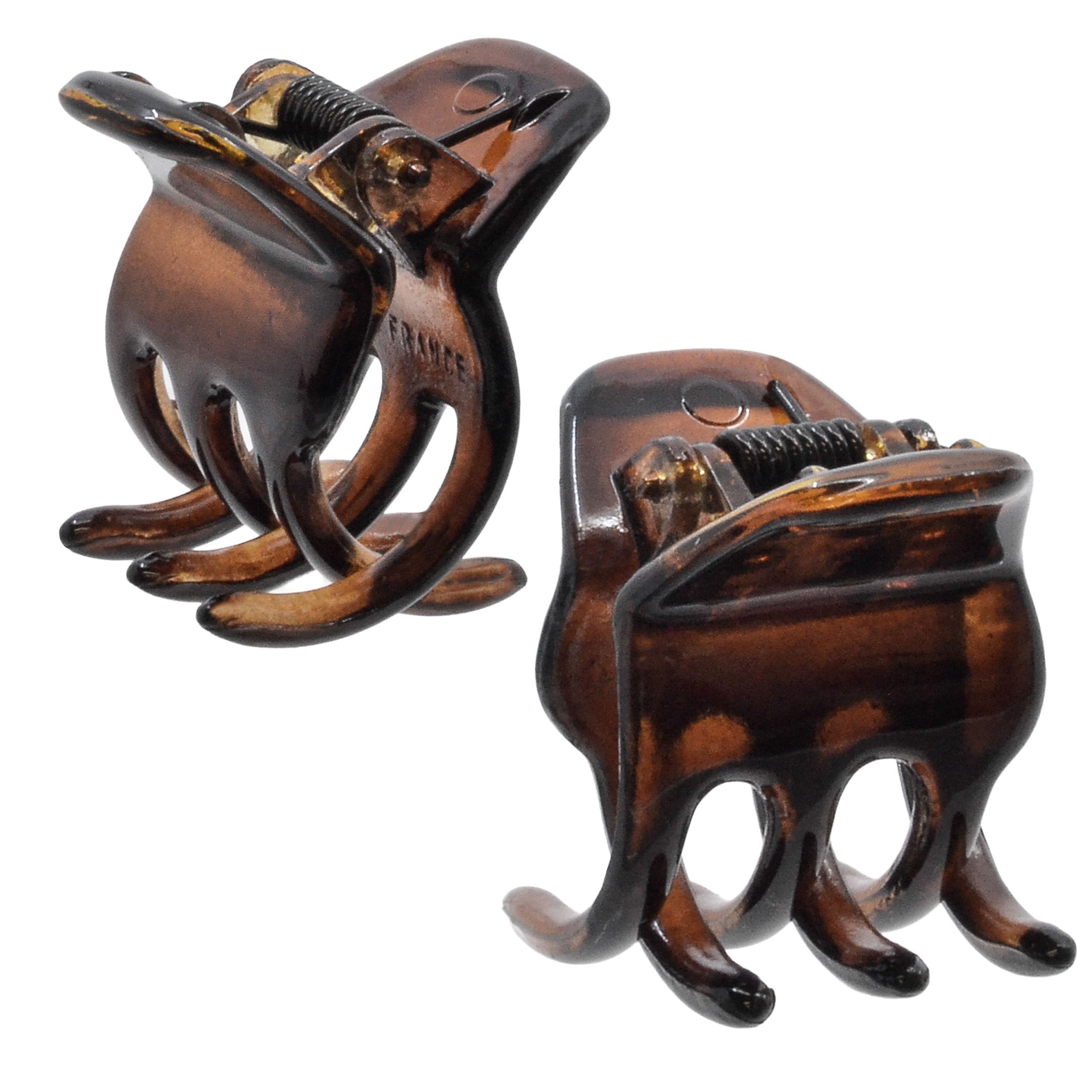 Camila Paris front view of tortoise clips showing polished finish and elegant look