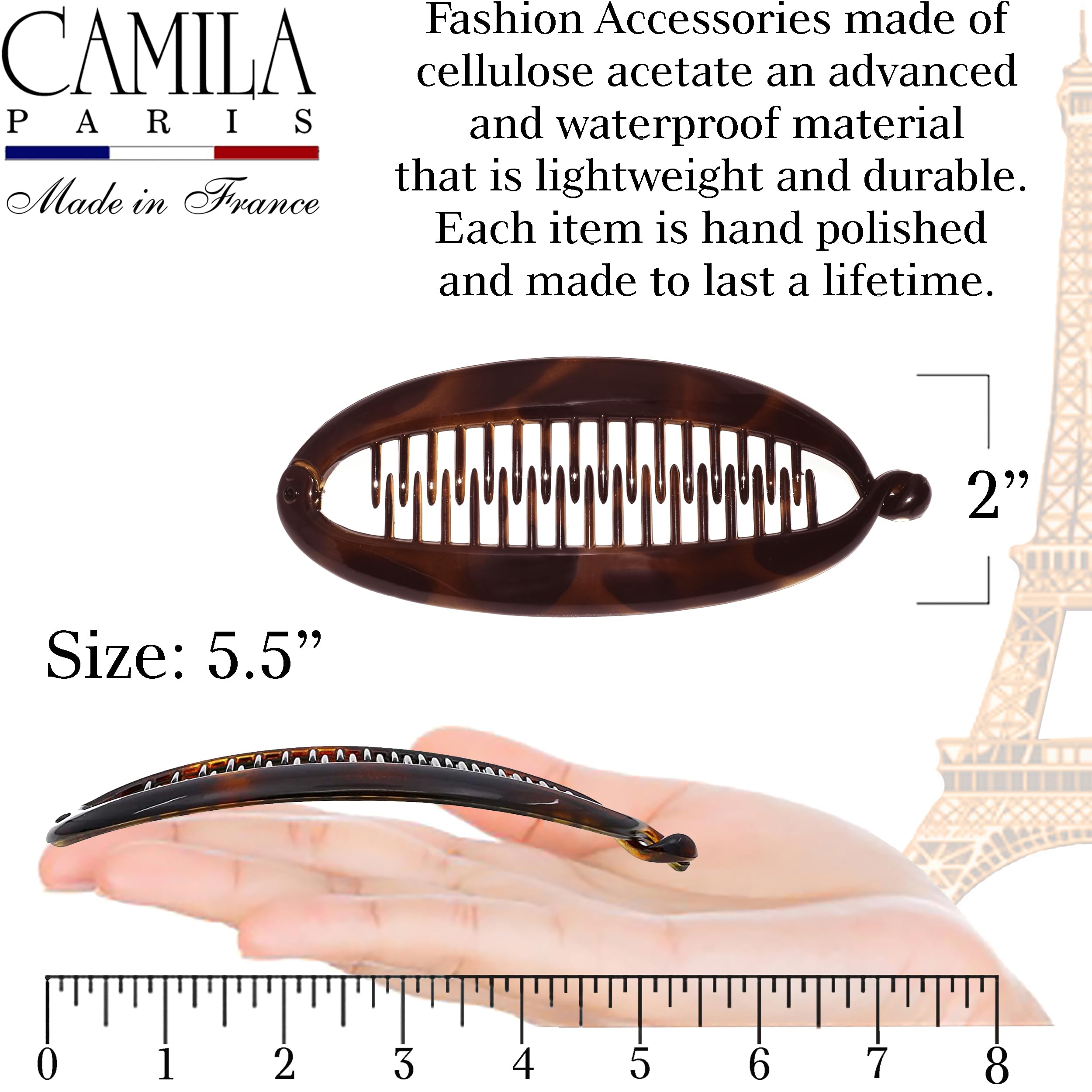 Camila beside a ruler to display 5.5-inch size and real scale