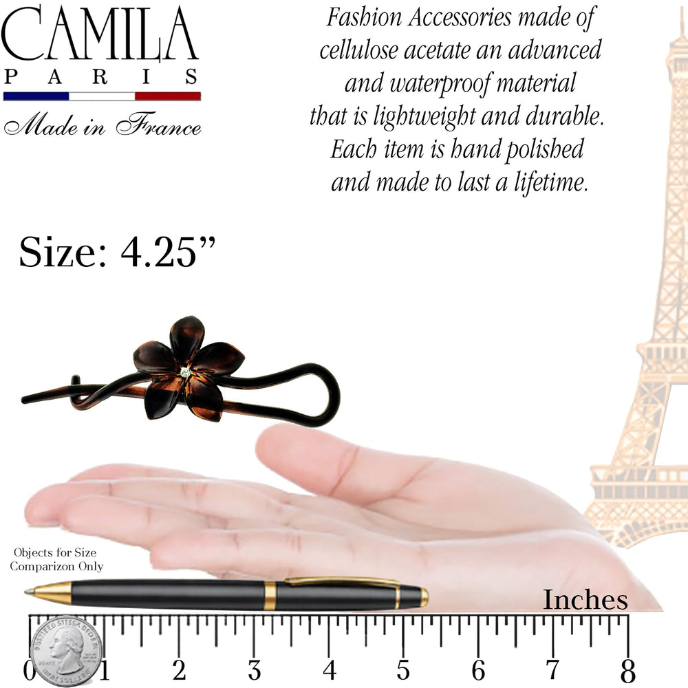 Camila side profile of the clasp detailing secure all-acetate grip and no-metal comfort