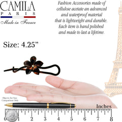 Camila side profile of the clasp detailing secure all-acetate grip and no-metal comfort