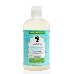 Camille Rose front bottle of Coconut Water Curl Cleanse showing product benefit hydration
