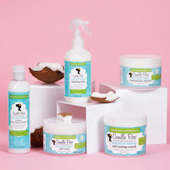 Camille Rose label highlighting coconut, castor, and rosemary ingredient focus
