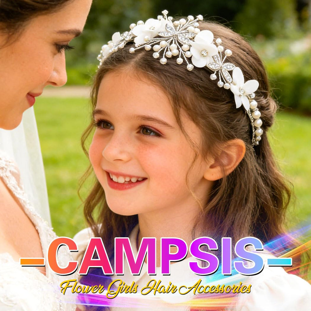 Campsis headband in a ceremony setting enhancing a white dress look