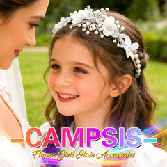 Campsis headband in a ceremony setting enhancing a white dress look