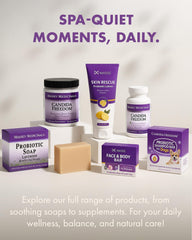 Candida Freedom lemon and tea tree botanicals beside bar showing natural scent benefit