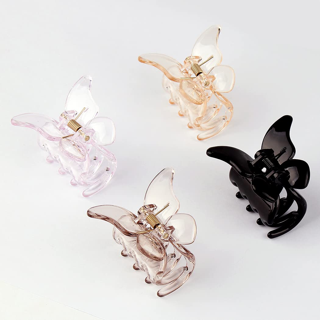 Set of Canitor butterfly clips in black pink champagne gray demonstrating color variety