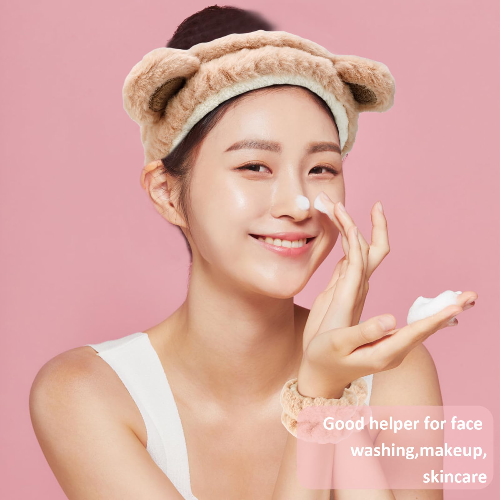 Canitor headband worn by model in bathroom demonstrating secure hair hold