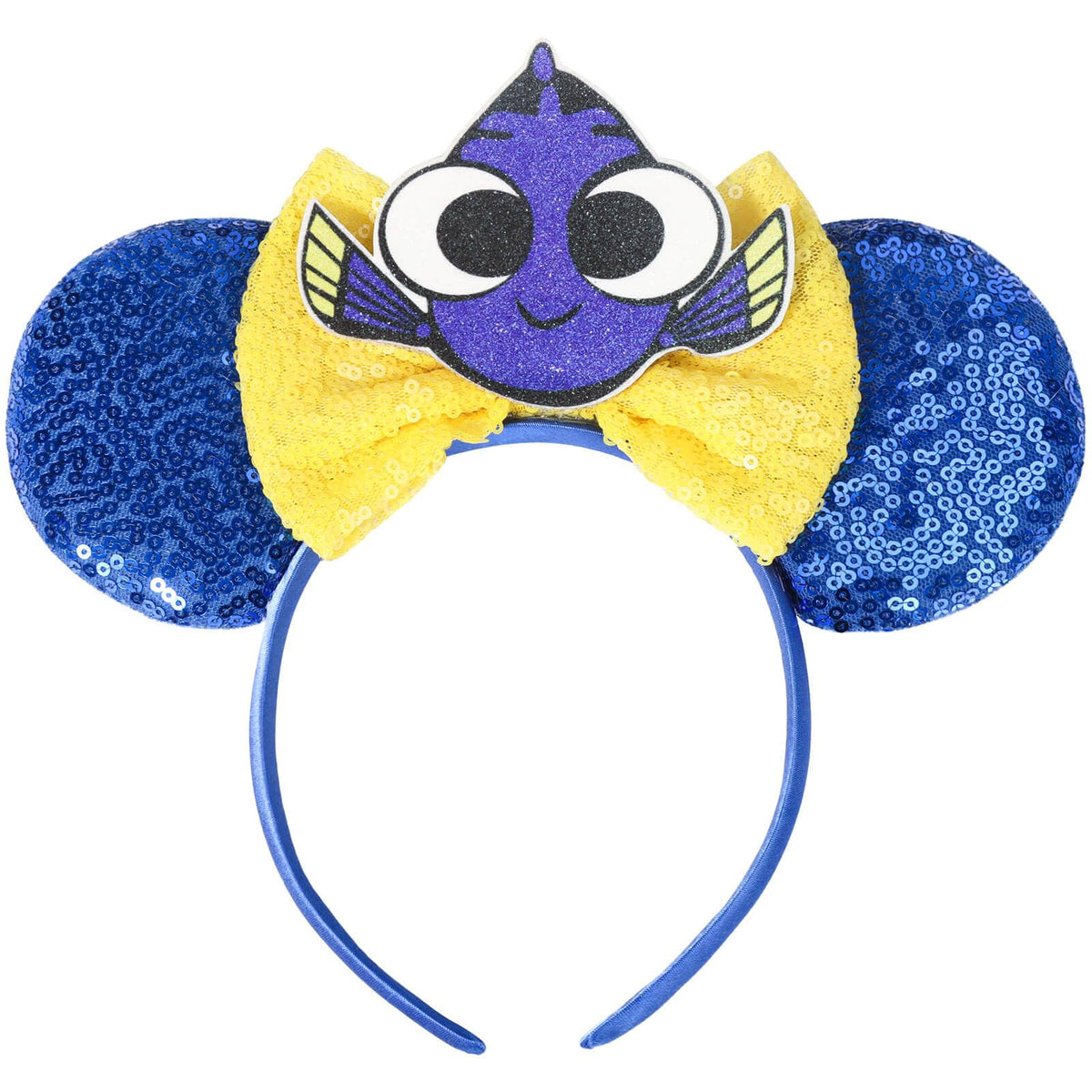 CANMIL blue headband front view showing sparkly ears and themed bow for playful styling