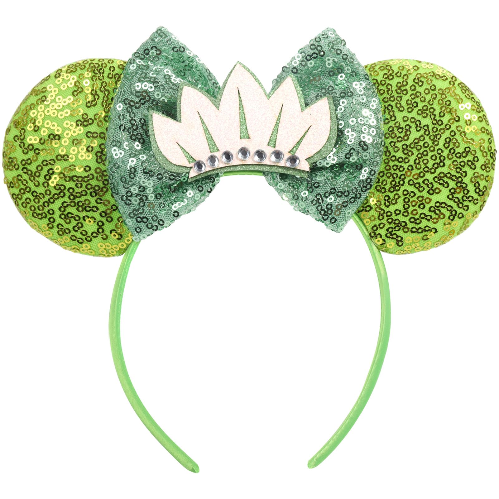 CANMIL frog-green front view showing shiny bow and ears, boosts outfit sparkle