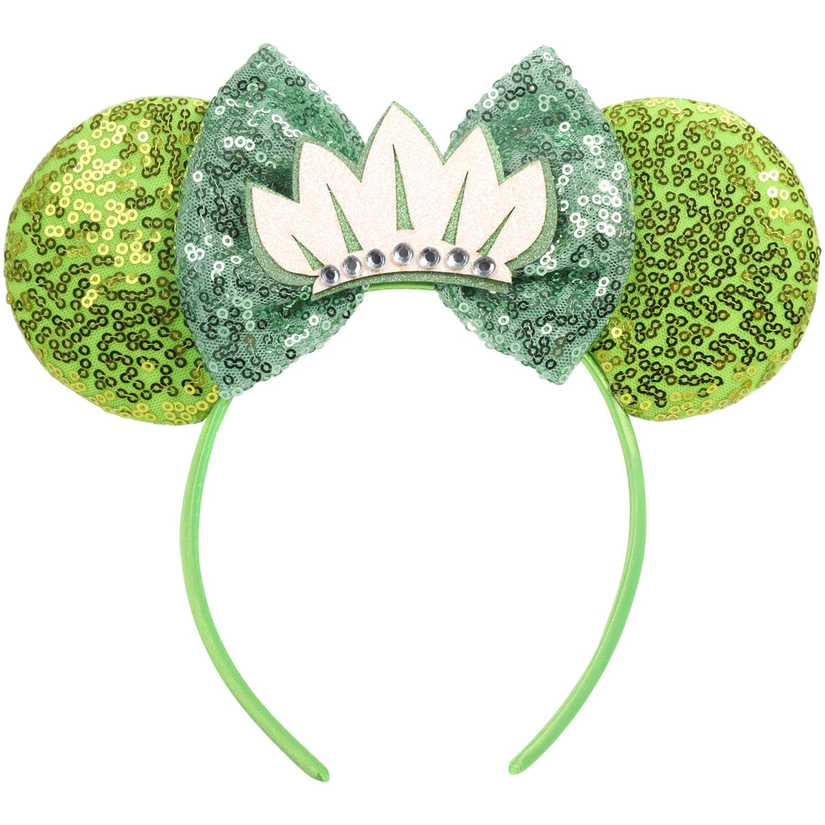 CANMIL frog-green front view showing shiny bow and ears, boosts outfit sparkle