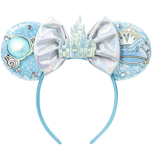CANMIL front view of castle-themed sequin ears headband, sparkly outfit upgrade