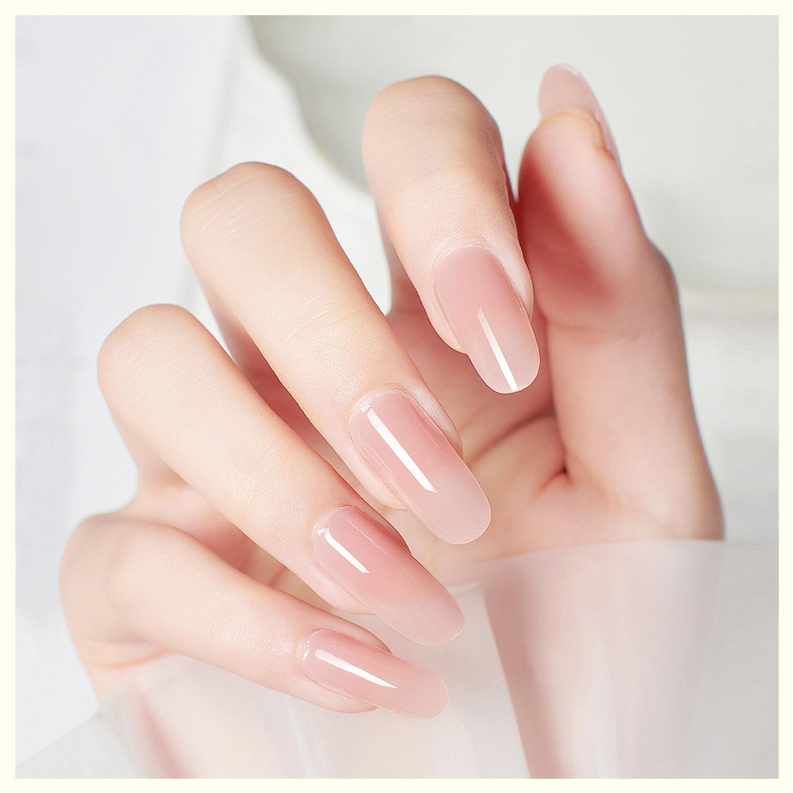 CANNI builder gel cured French overlay demonstrating long-lasting shine benefit