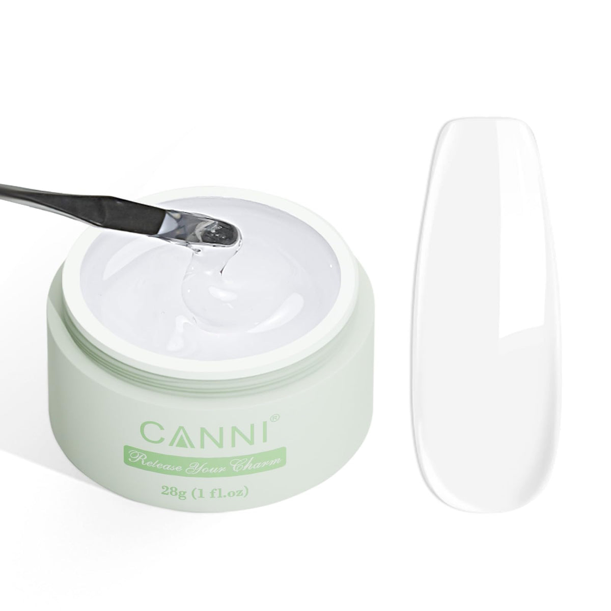 CANNI builder gel front bottle shows clear polish and brand for easy identification