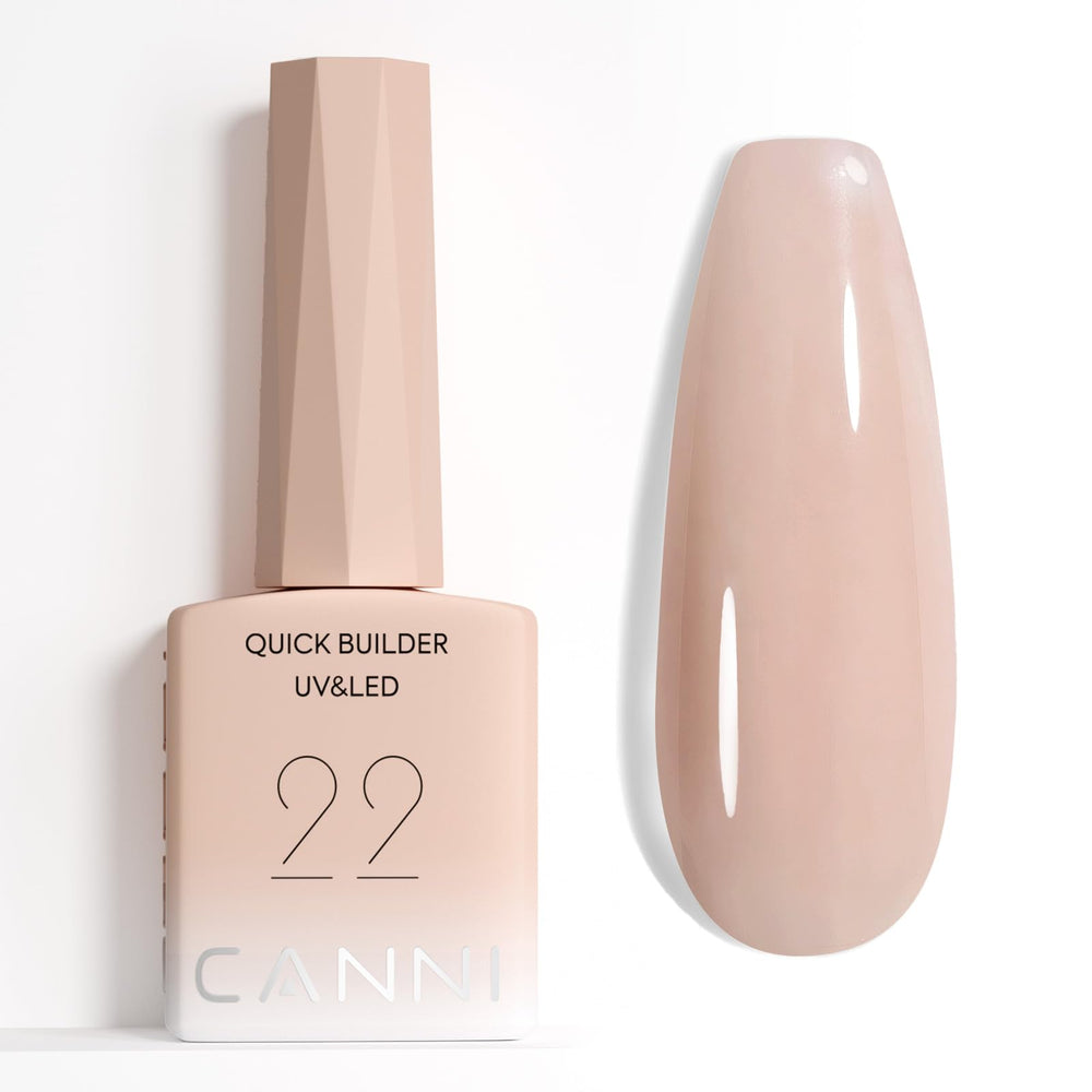 CANNI bottle front view showing label and nude builder gel for consistent application benefits