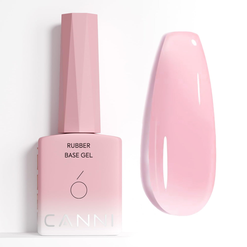 CANNI bottle front view showing soft pink rubber base and glossy benefit