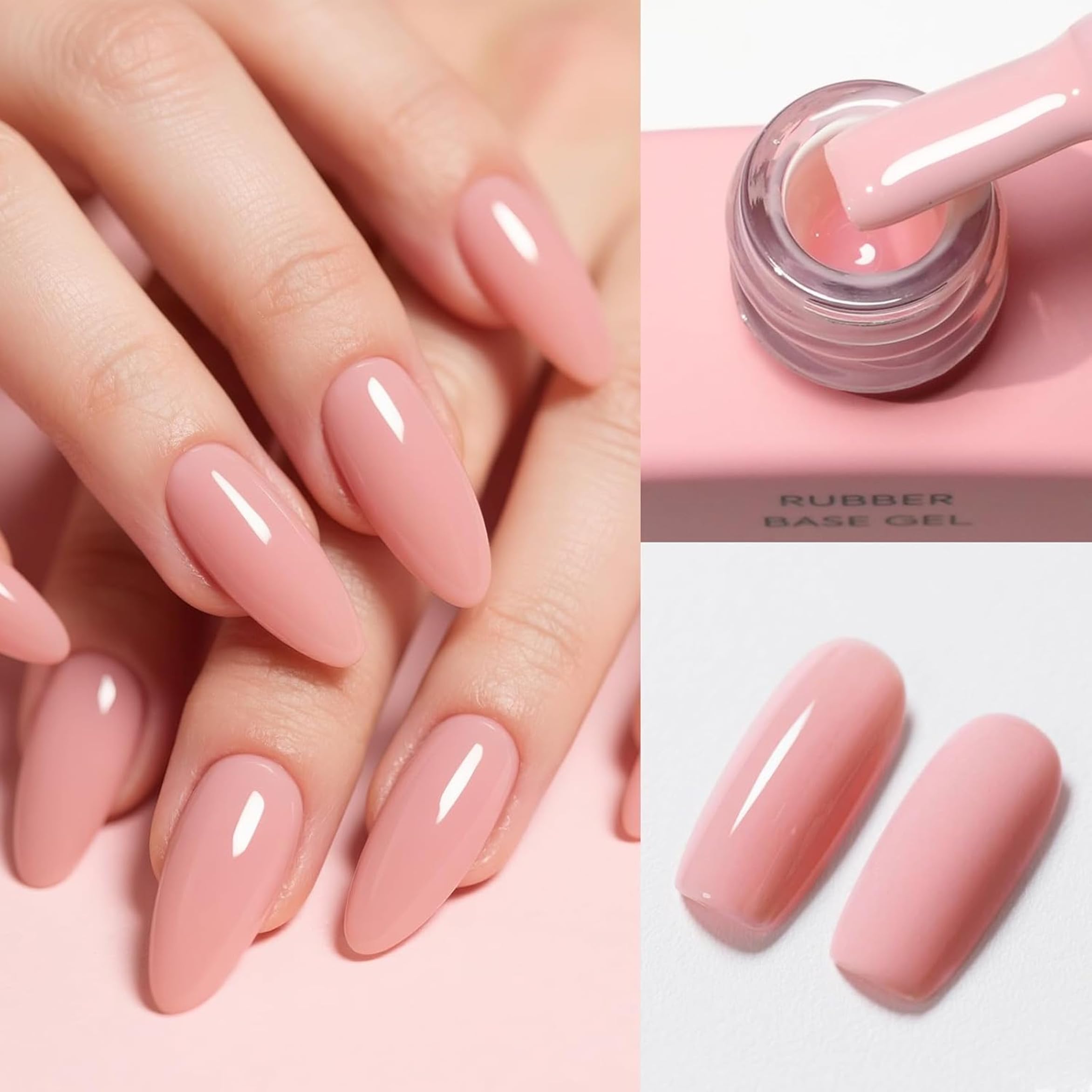 CANNI nail swatch on finger showing natural glossy nude-pink finish benefit