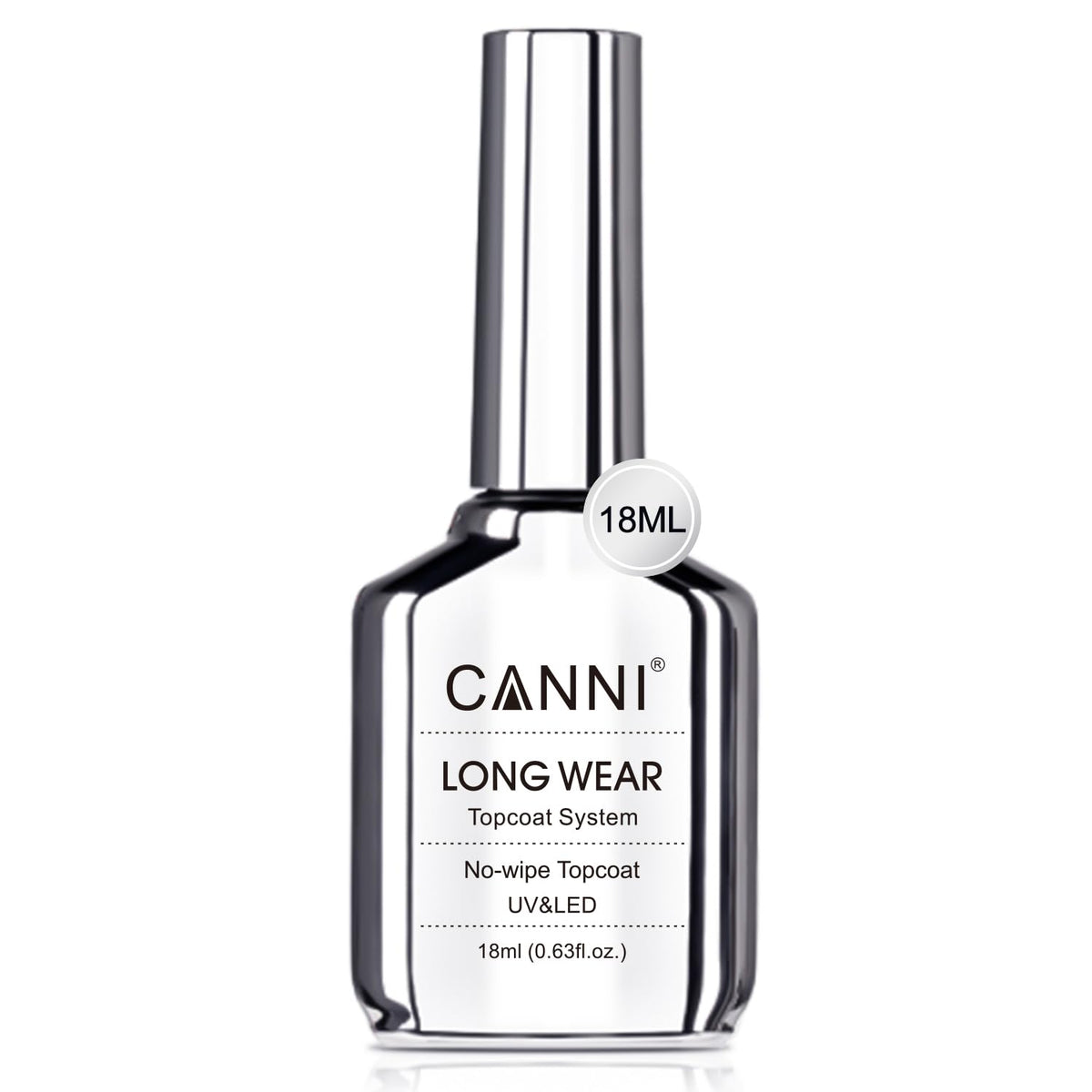 CANNI bottle front view showing clear top coat and brand
