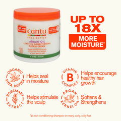 Cantu argan oil bottle beside product highlighting natural oil infusion