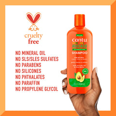 Cantu bottle with avocado and shea butter showing natural ingredients
