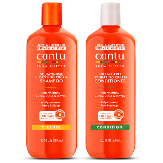 Cantu front packaging duo showing both bottles and benefits for textured hair