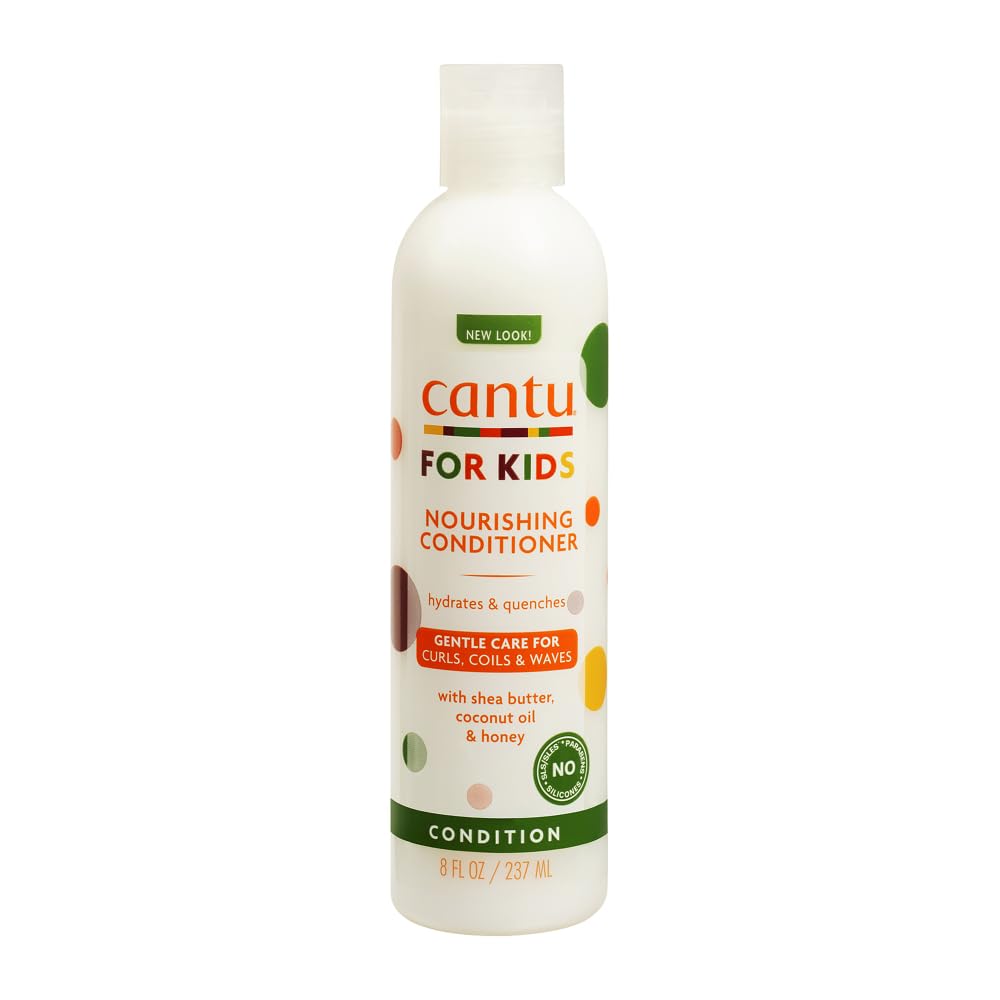 Cantu bottle front packaging showing nourishing conditioner for kids, eases detangling