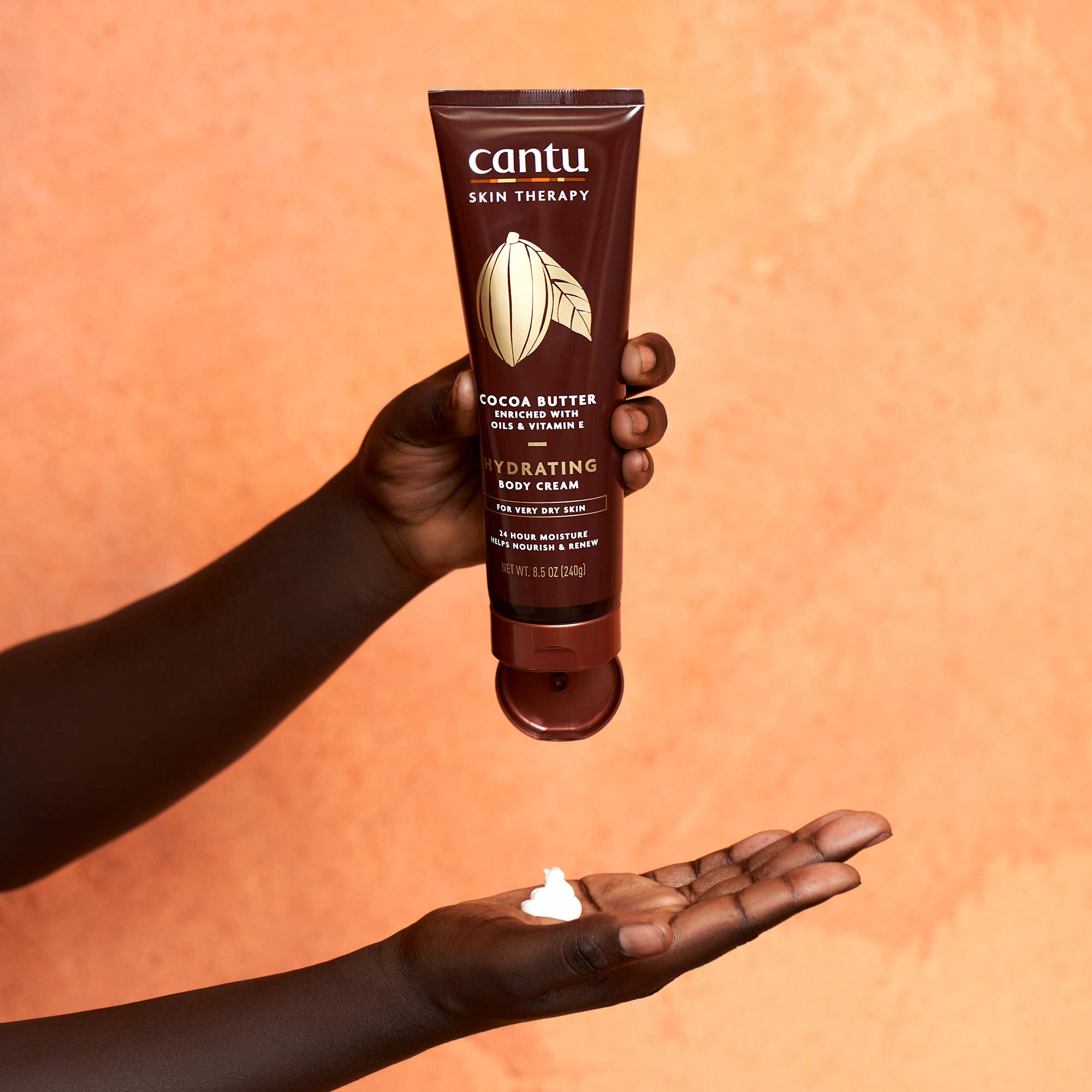 Cocoa butter ingredient display with Cantu branding and deep hydration benefit