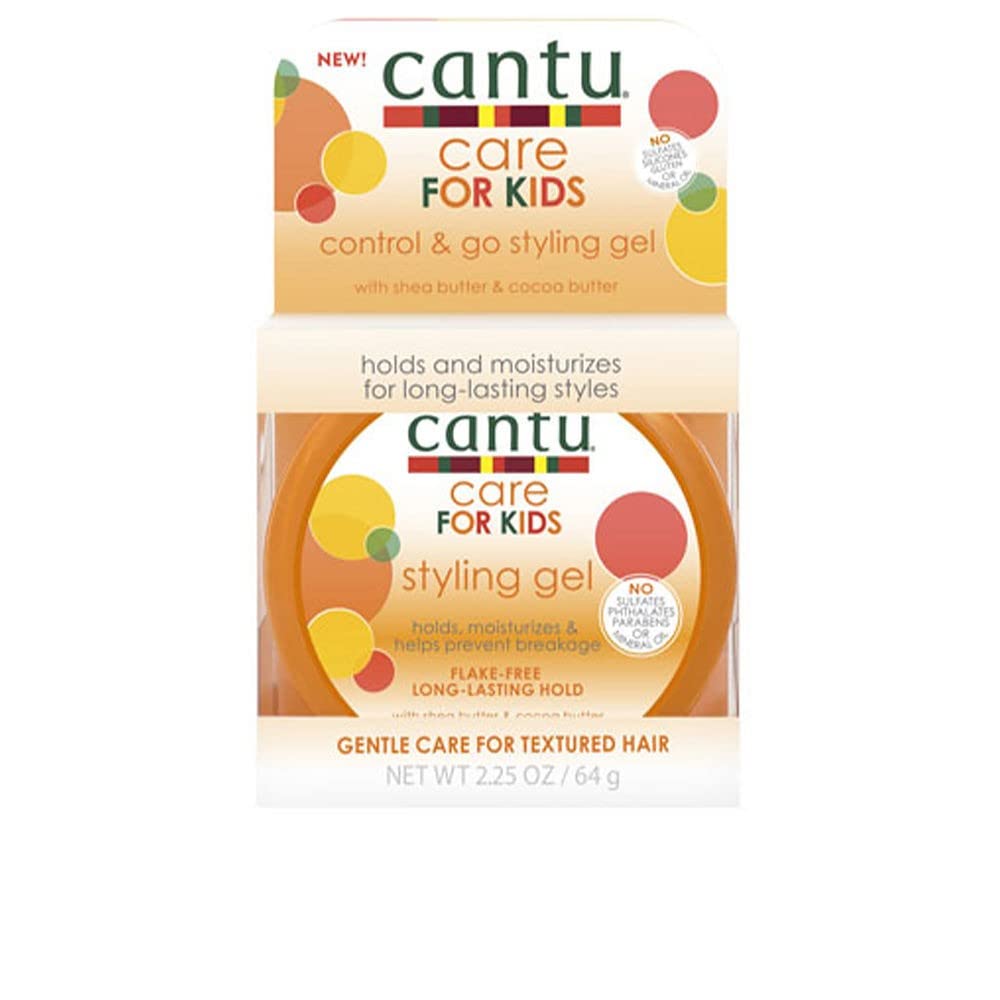 Cantu Kids styling gel front label showing moisturizing ingredients and gentle hold