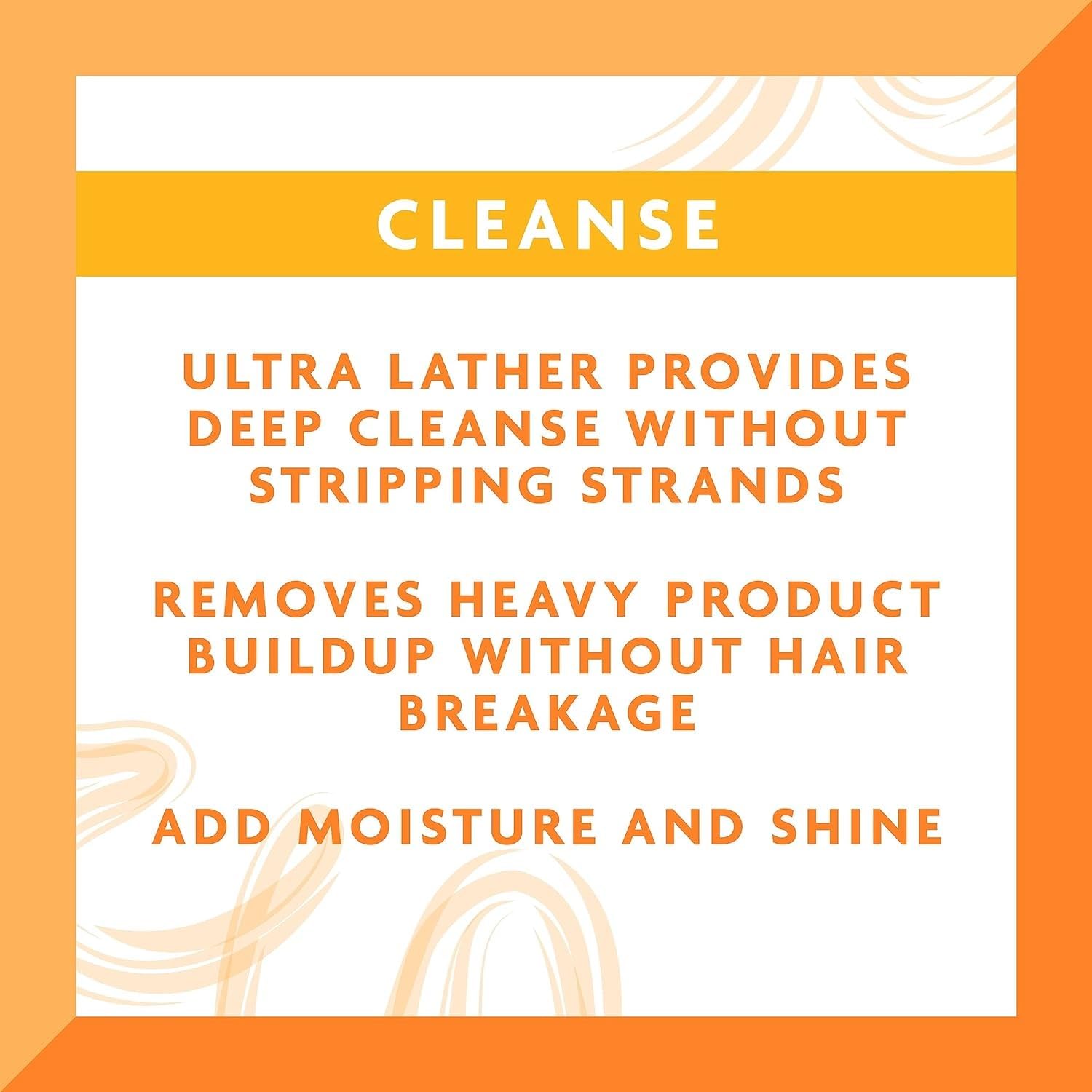 Cantu shampoo back label close-up listing ingredients and usage directions