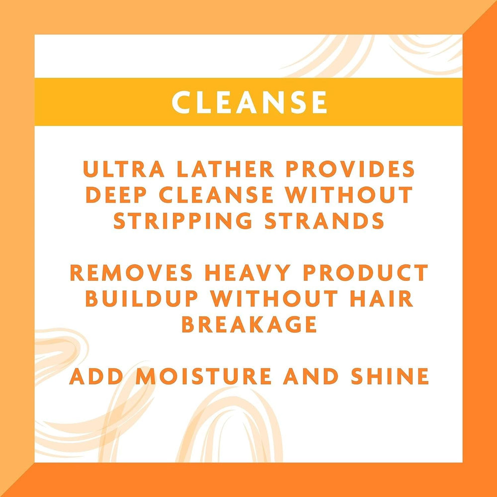 Cantu shampoo back label close-up listing ingredients and usage directions