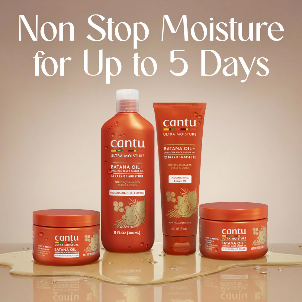 Cantu bottle on bathroom shelf in lifestyle scene showing everyday use
