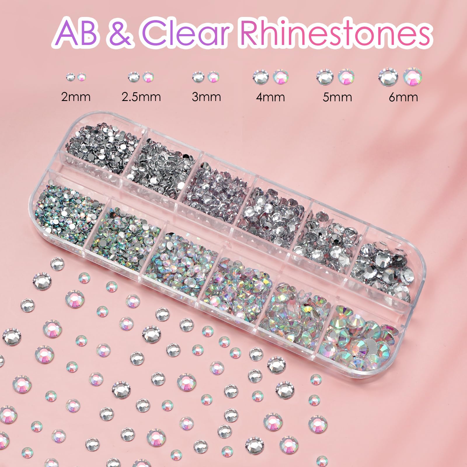 CANVALITE top view of AB and clear rhinestones showing graduated sizes for nail art