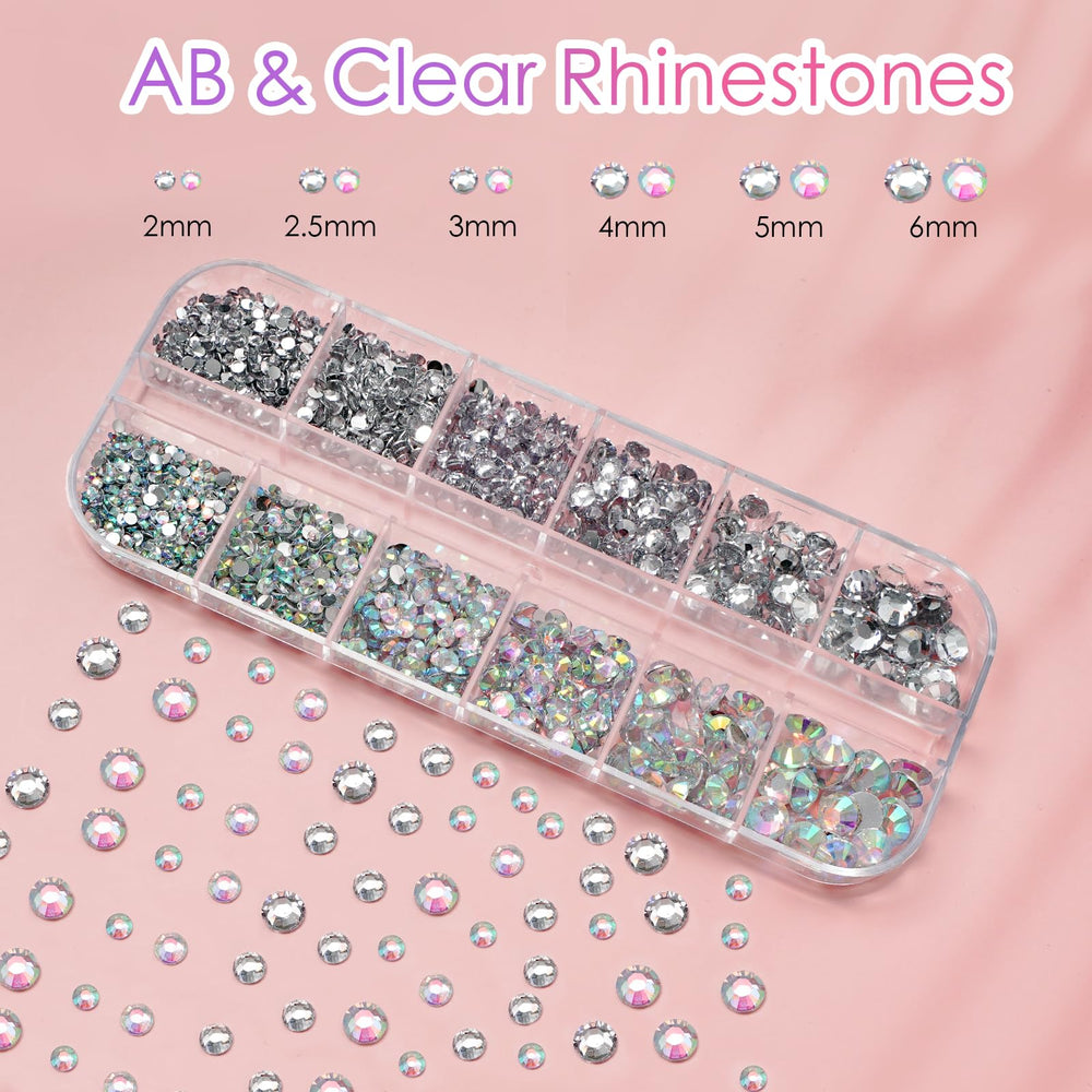 CANVALITE top view of AB and clear rhinestones showing graduated sizes for nail art