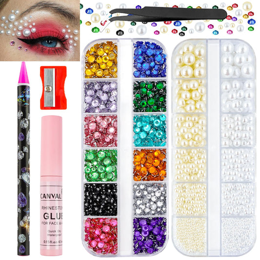 CANVALITE front packaging showing full rhinestone and pearl kit with tools