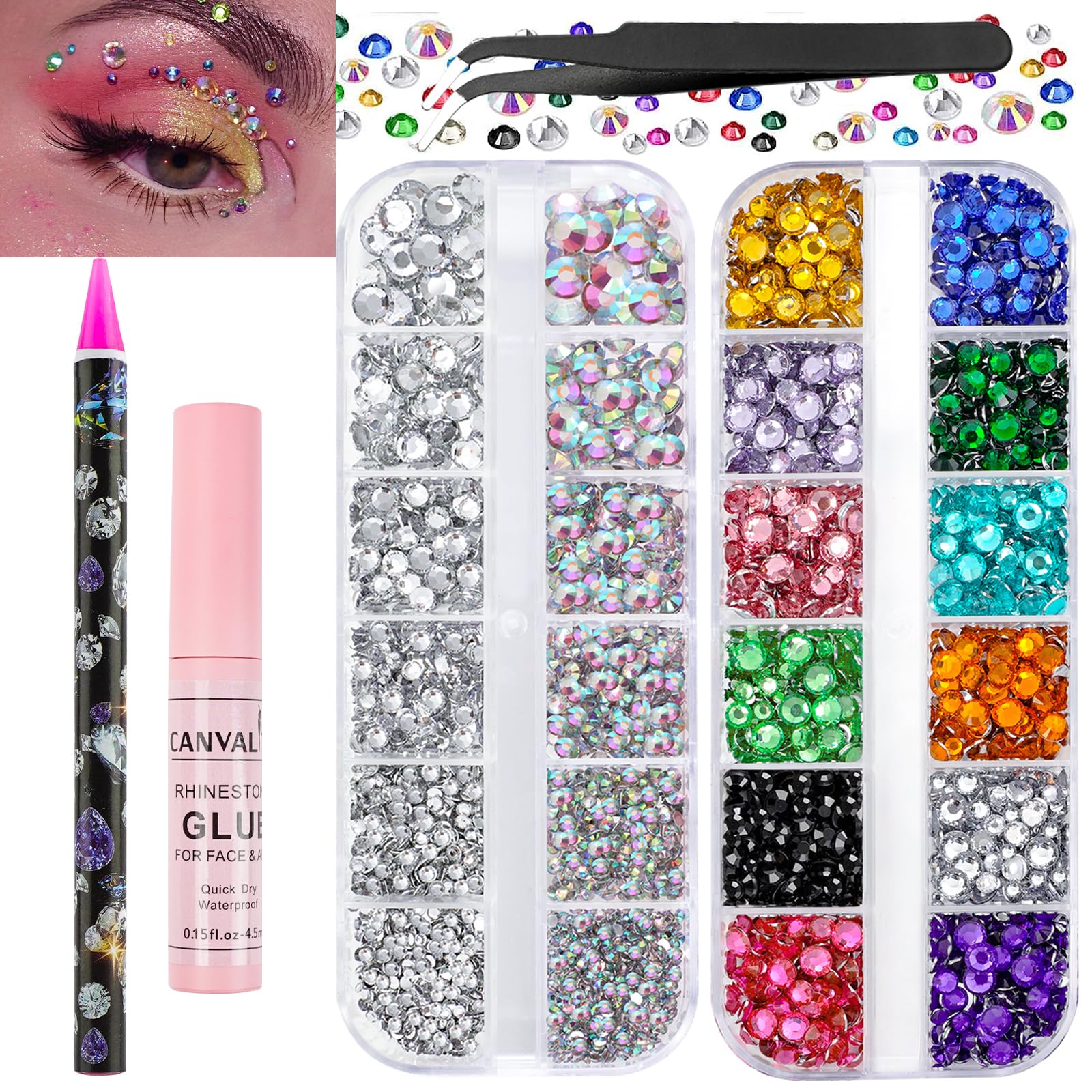 CANVALITE front packaging showing full rhinestone kit and tools for quick crafting benefit