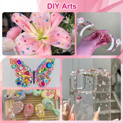 CANVALITE lifestyle craft table with gems being used for DIY decorations