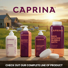 Caprina by Canus bar on bathroom shelf in lifestyle setting conveying natural routine and comforting scent