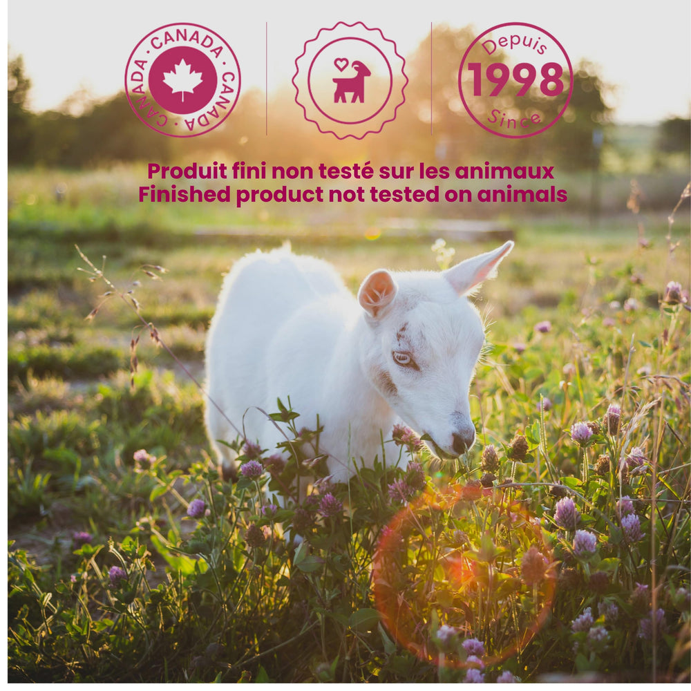Label close-up on Caprina by Canus soap listing fresh goat milk and vitamins, supports informed ingredient choice