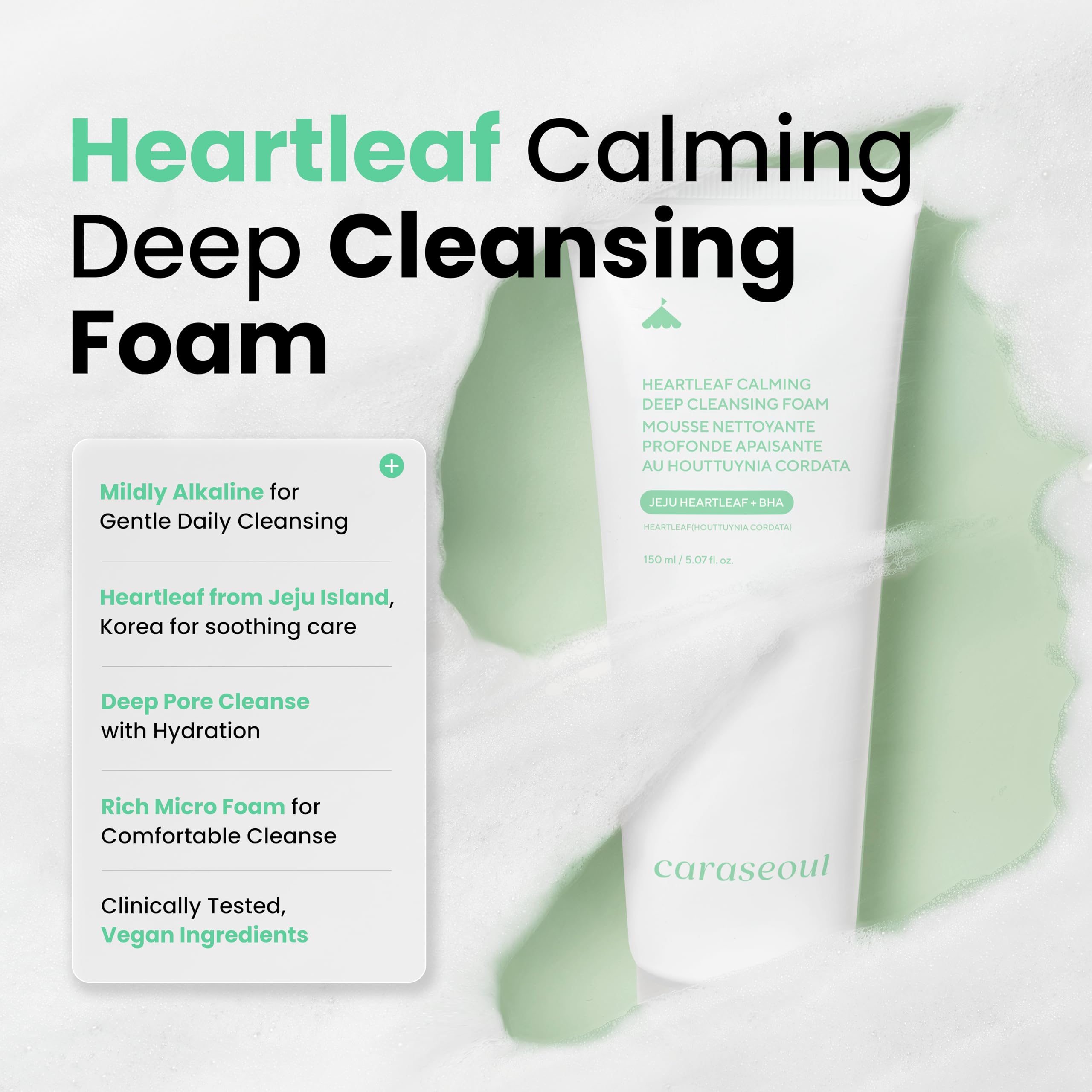 caraseoul pump dispensing soft foam texture, gentle cleansing without dryness