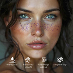 Cardiyar glitter freckles applied on cheek, adds festival-ready shine