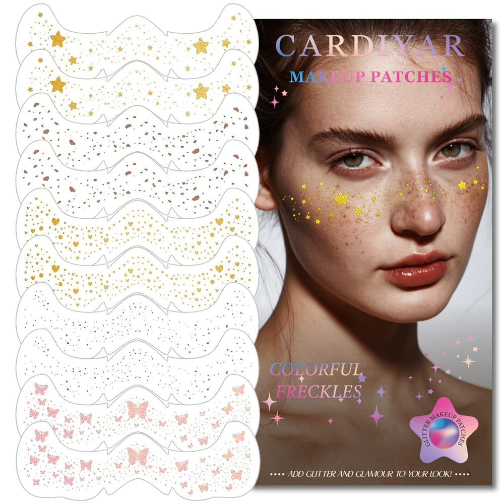 Cardiyar front packaging showing 24PCS glitter freckles and gift-ready box benefit: clear product presentation