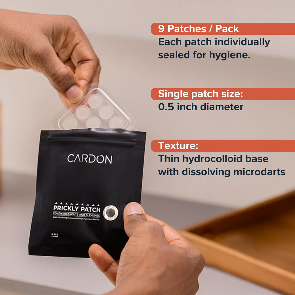 Cardon patch held in hand to demonstrate real-world size and scale
