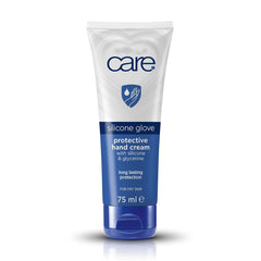 Care silicone glove front tube showing label and compact size for travel