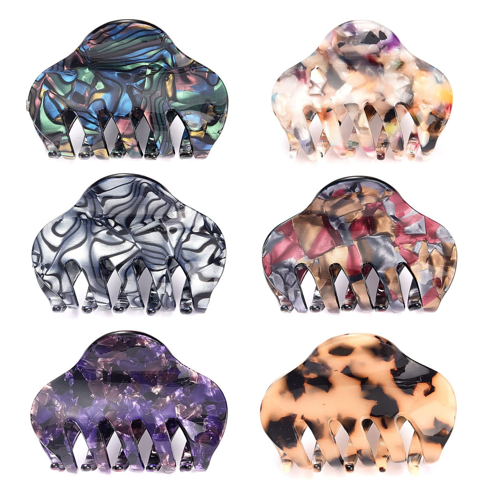 Carede front view of six tortoise shell clips showing colors and pack benefit