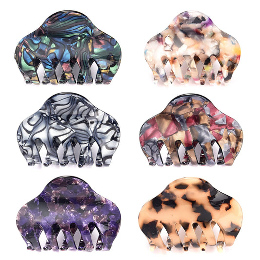 Carede front view of six tortoise shell clips showing colors and pack benefit