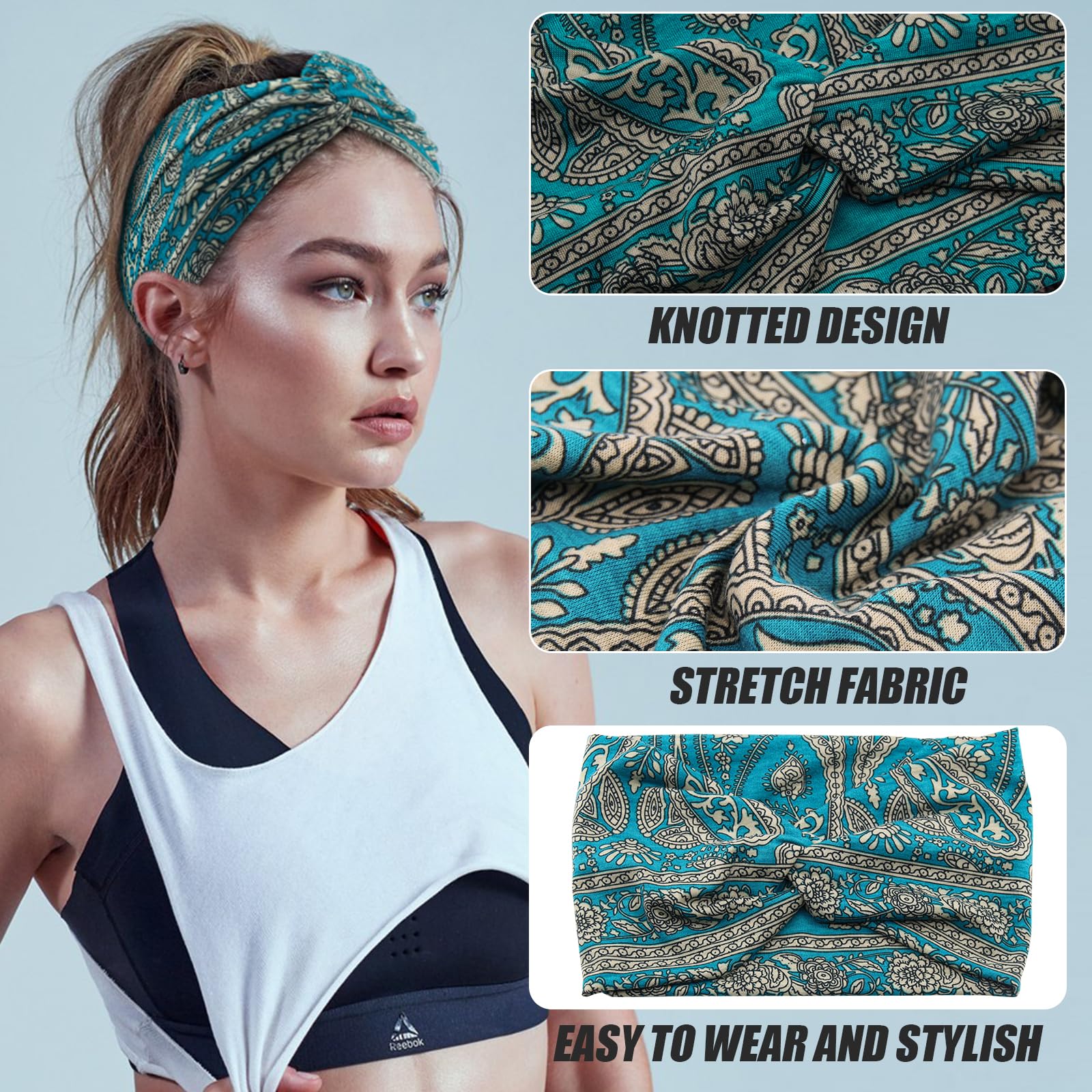 Carede model wearing headband during yoga showing secure non-slip fit