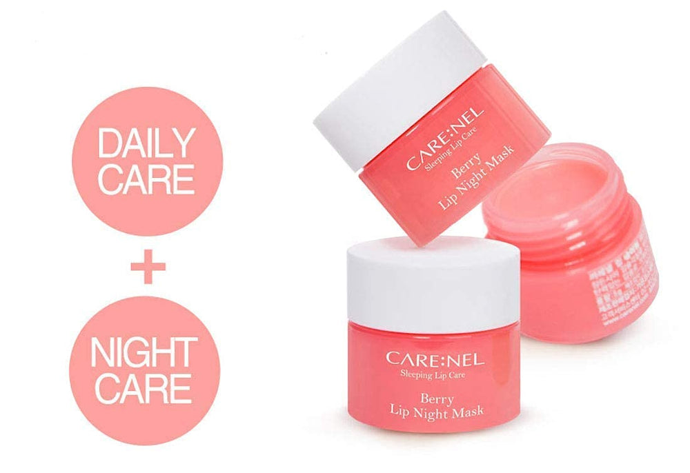 CARENEL before and after lips showing smoother hydrated results after overnight use