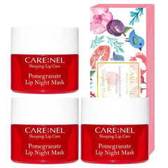 CARE:NEL front packaging showing pomegranate lip mask benefits